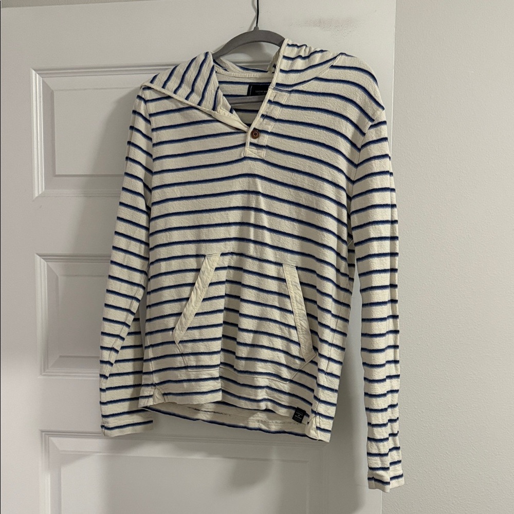 Lucky Brand Cream and Blue Striped Men's Sweater